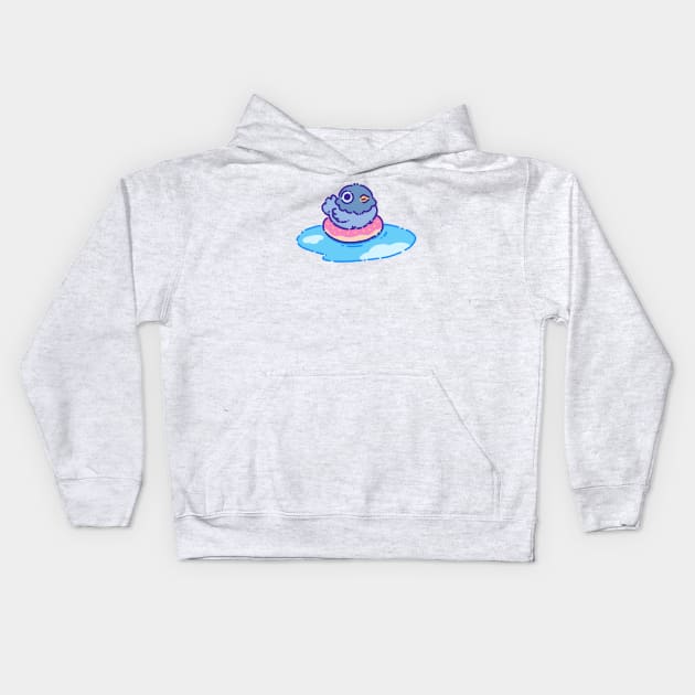 Pigeon on a floater Kids Hoodie by Tinyarts